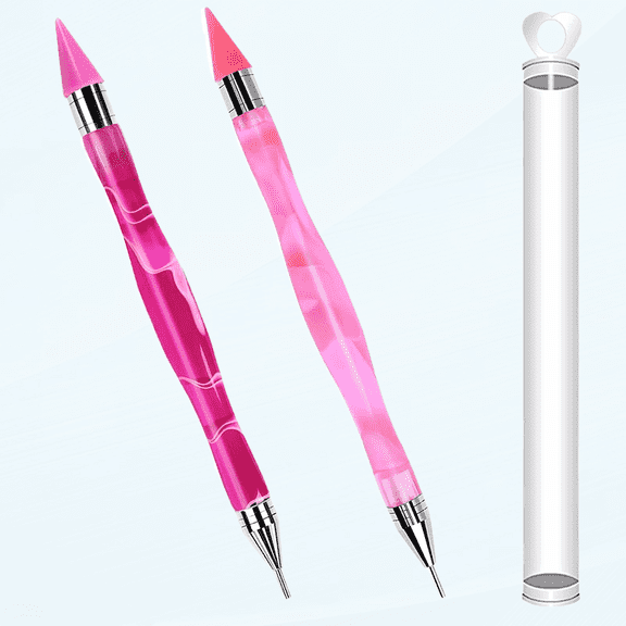 2PCS Wax Nail Rhinestone Picker Dotting Pen,Dual-ended Wax Pencil For Rhinestones Wax Tip Gradient Handle With Crystal Beads Manicure Nail Art DIY Decoration Tool(Pink Purple)