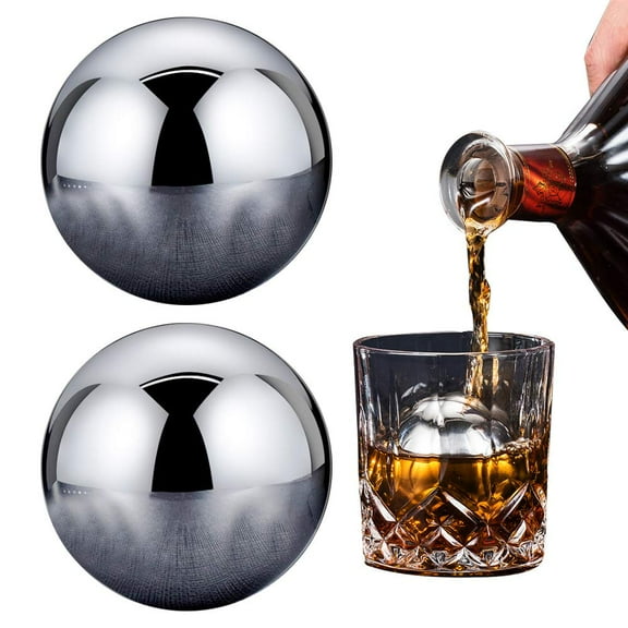 2PCS Whiskey Balls Reusable Stainless Steel Metal Ice Sphere Cubes Beverage Chilling Rocks Whiskey Stones for Red Wine, Bar Beer, Scotch, Vodka Drinks