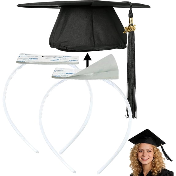 2PCS White Graduation Cap Headband Insert, Anti-Slip Graduation Hat Holder for Curly Hair, Secure Fit Hairband Accessory, Keeps Hairstyle Natural and Stable