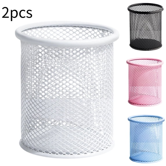 2PCS White Pen Cup Wire Mesh Organizer Pen Holder for Desk Pencil Holder Pen Organizer Desk Stationery Storage Holder
