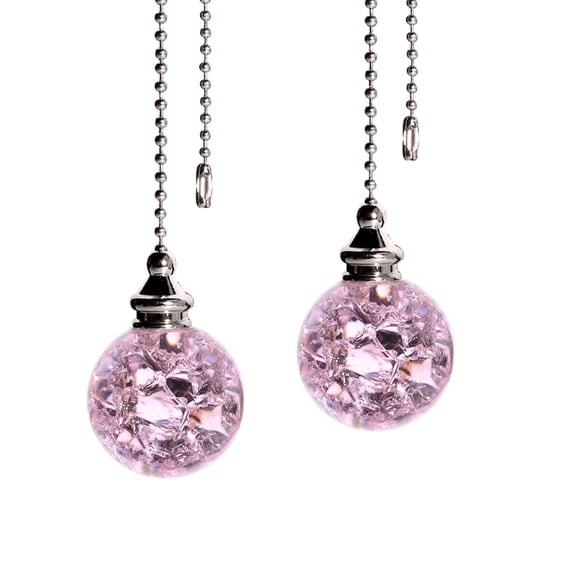 2PCS White Pull Chains Crystal Glass Ice Cracked Ball Pull Chain for Ceiling Fan Light Decoration 50cm Extension Chain