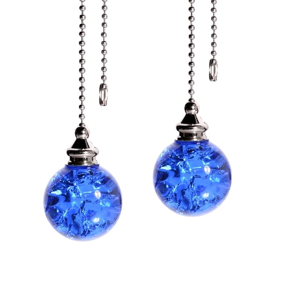 2PCS White Pull Chains Crystal Glass Ice Cracked Ball Pull Chain for Ceiling Fan Light Decoration 50cm Extension Chain