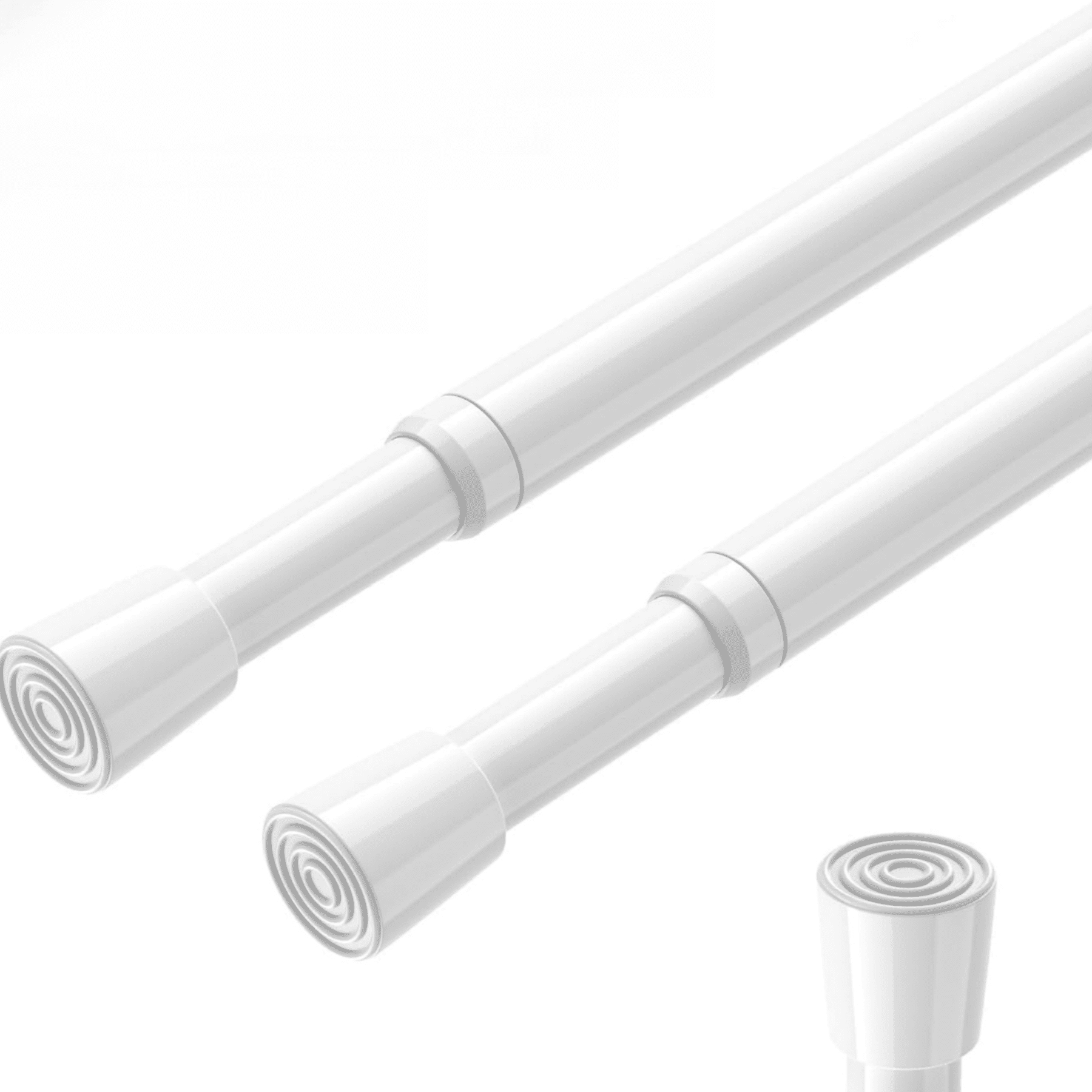 2PCS White Tension Rod 16 to 28 Inch, Adjustable Spring Curtain Rod No ...