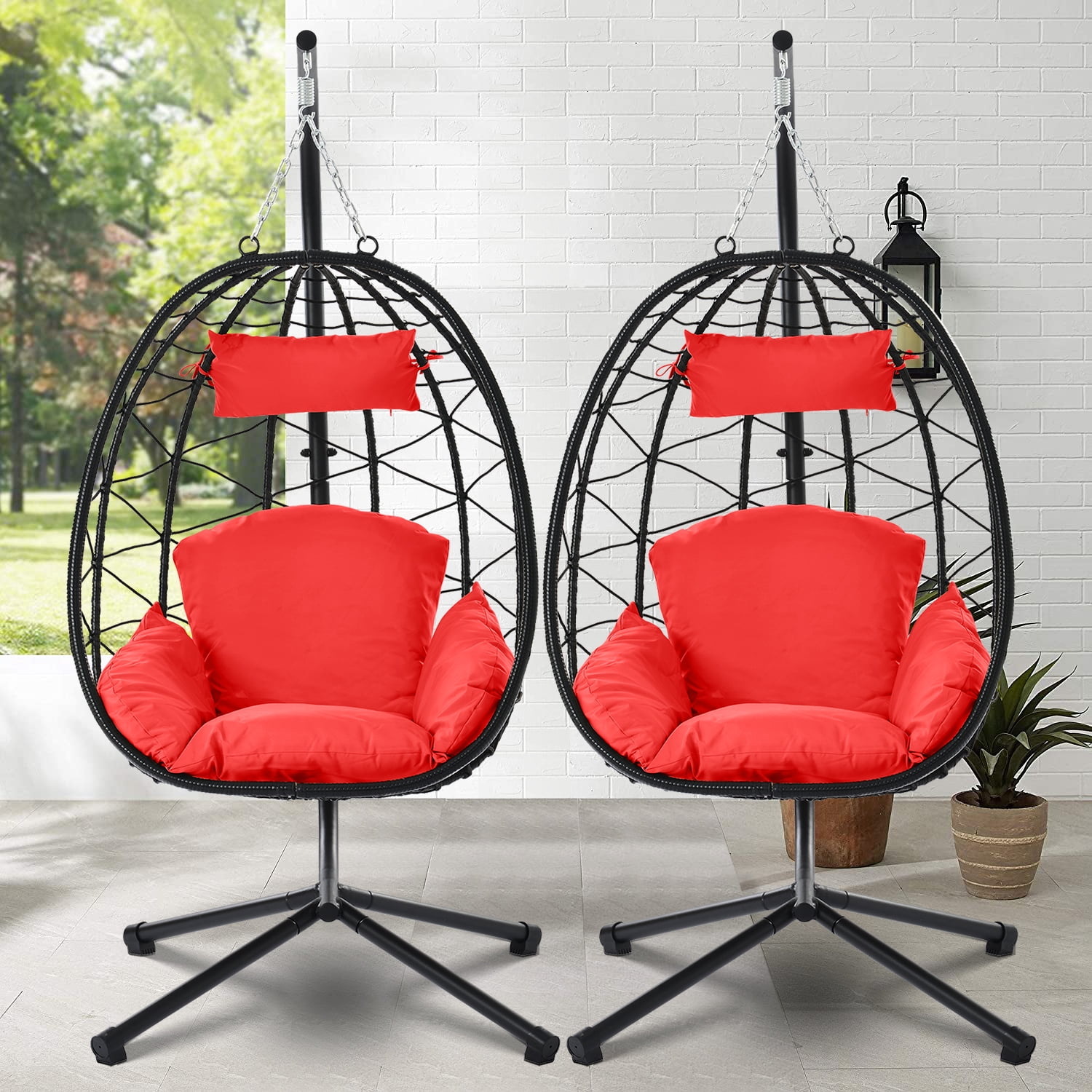 2PCS Wicker Egg Chair, BTMWAY Indoor Outdoor Swing Chair with Stand and