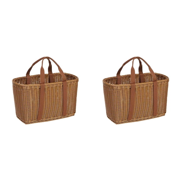 2PCS Wicker Shopping with Handles – Reusable Handwoven Market for Groceries foraging Picnic Flower Gathering & Home Storage – Lightweight Wicker Tote Home Decor