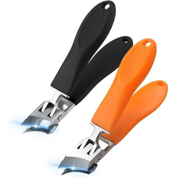2PCS Wide Jaw Opening Anti-Splash Slanted Nail Clipper, Angled Nail Clippers for Thick Toenails, Curved Toenail Clippers, ingrown toenail Clippers for Women and Men (Black + Orange)