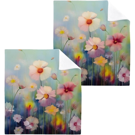 2PCS Wild Flower Towels Cotton Washcloths Set,Quick Drying & Absorbent Soft Bathroom Hand Towel Lightweight & Portable Fingertip Towel Decor Gift