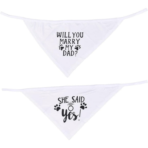 2PCS Will You Marry My Daddy Dog Bandana She Said Yes Dog Engagement Announcement Wedding Photo Prop Pet Scarf Accessories for Small Medium Large Dogs White
