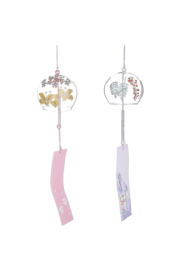 2PCS Wind Chimes Pink Purple Glass Wind Bells Handmade Pendants for Birthday Gift Home Christmas Party Decorations