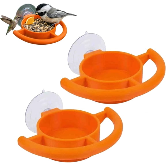 2PCS Window Mounted Bird Feeder with Strong Suction Cups, Weatherproof Orange Feeder for Orioles Hummingbirds, Ideal for Nectar Jelly Fruit, Easy Clean Wild Bird Feeder(xw)