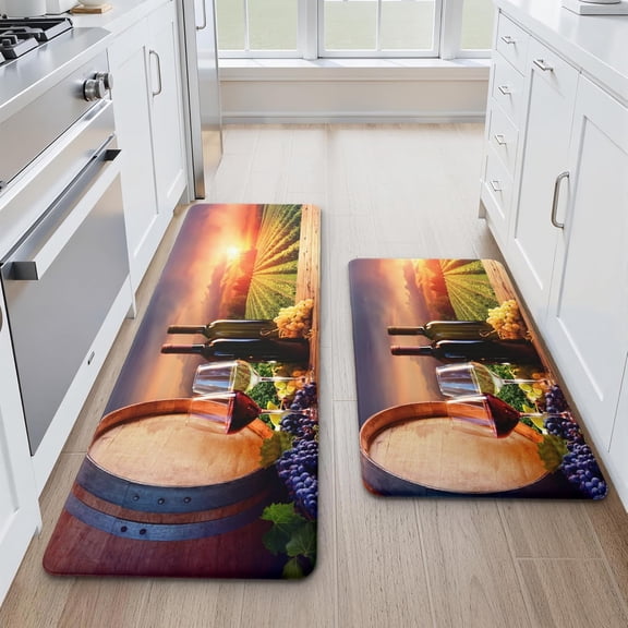 2PCS Wine Non-Slip Kitchen Rug pvc Mats,Cushioned Anti-Fatigue Farmhouse Kitchen Mat for Floor Waterproof Comfort Kitchen Rugs Set for Sink,Desk