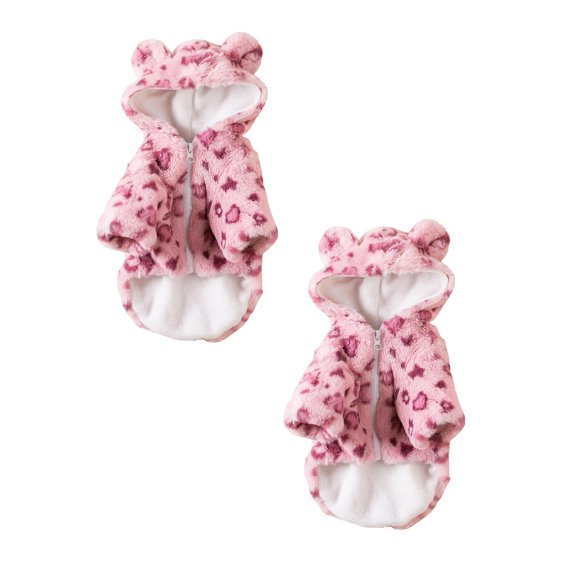 2PCS Winter For : Warm Fleece Hood Leopard Pattern Coat Jacket For French And Small Dogs. In Words It'S The Same. 34Cm Utility