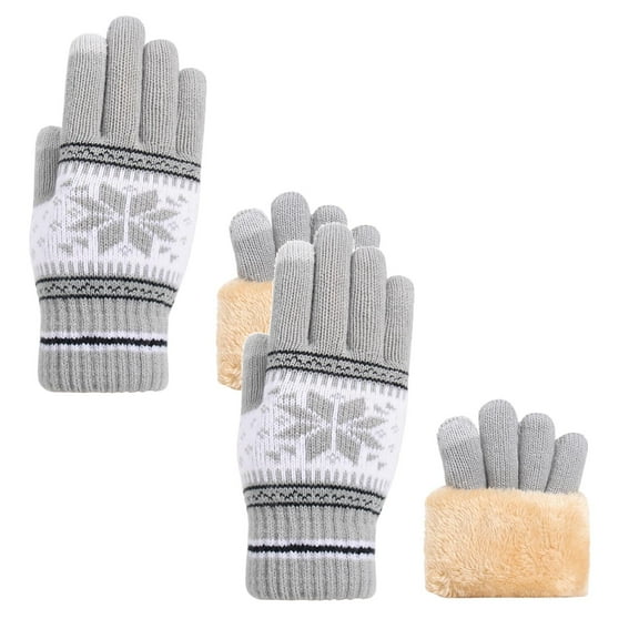 2PCS Winter Snowflake Gloves Women'S Knitted Plus Velvet Thickened Autumn And Warm Pattern (Adult Gloves)
