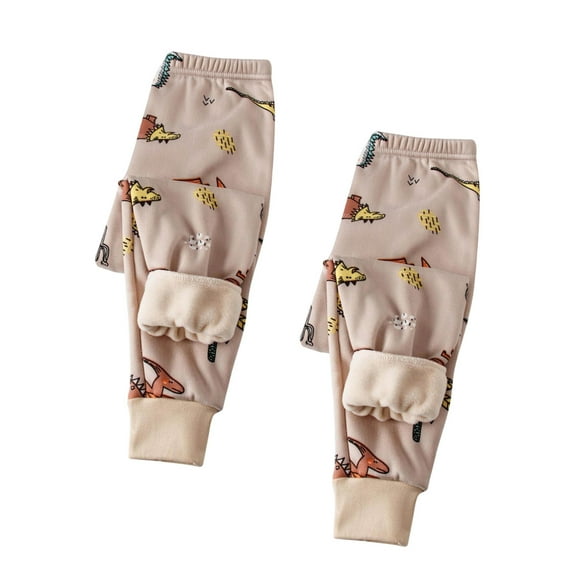 2PCS Winter Sweatpants for Children Long Length Print Pants Boys And Girls Plush Warm Trousers