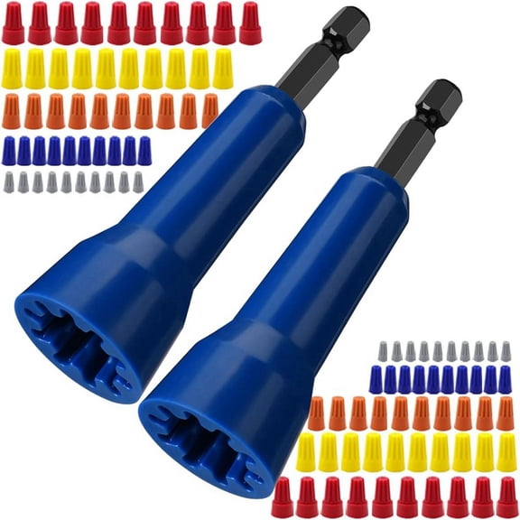 2PCS Wire Twisting Spinner, Twist Wire Connector Socket,Wire Connector Driver with 1/4In Chuck with 100Pcs Wire Caps