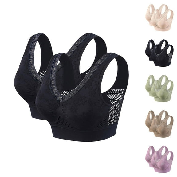 2PCS Wirefree Bras for Women No Underwire Push up Plus Size Solid Color Full Coverage Bras Padded Bralette for Women Breathable Underwear Daily Bra Green L