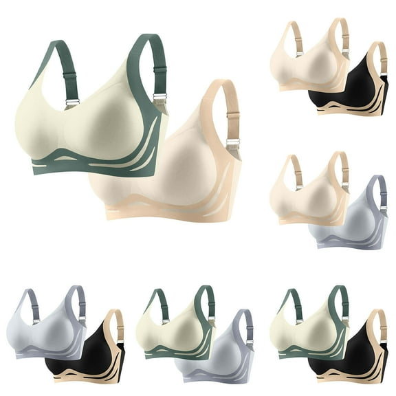 2PCS Wirefree Sports Bras for Women No Underwire Push up Plus Size Solid Color Full Coverage Bralette Bras Women's Bralette Breathable Underwear Daily Bra Blue L