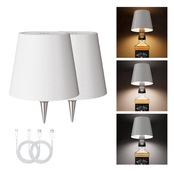 Slssqhz 2pcs Wireless Wine Bottle Lamp 3 Level Brightness Touch Lamp Rechargeable Cordless for Bedroom Restaurant White