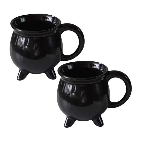 2PCS Witches Cauldron Mug 300ml Sealed Witchy Black Cauldron Mug for Halloween Decor Tabletop Decoration