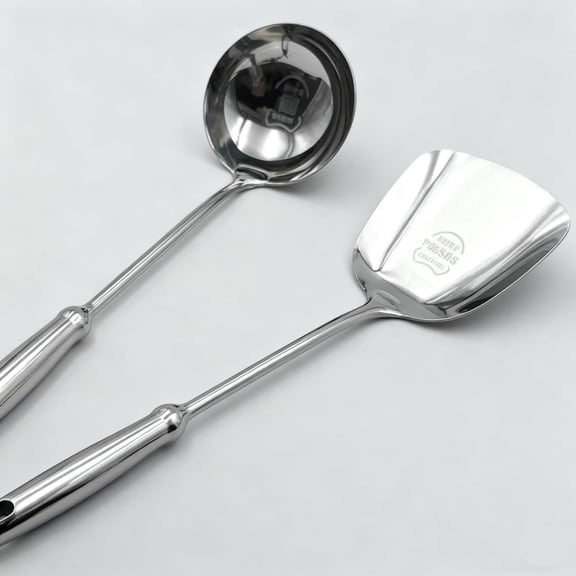 2PCS Wok Spatula Set, 14-15.4 inches Stainless Steel Wok Spatula & Soup Ladle Set, Heat-resistant Metal Wok Tools Cooking Utensils Set, Kitchen Essentials for Cookware