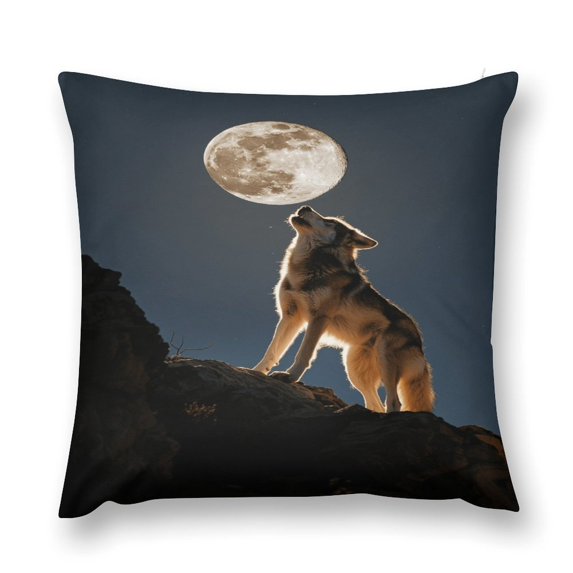 2PCS Wolves in The Moonlight Pillow Cover Decorative Square Cushion Accent Polyester 18x18 Inch for Sofa Chair
