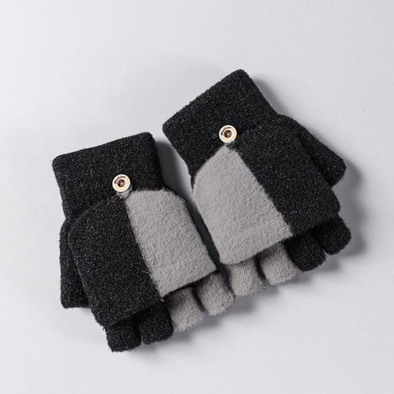 2PCS Women Casual Thickened Warm Solid Color Matching Fingerless Over Thermal Gloves