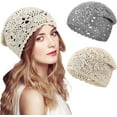 thumbnail image 1 of 2PCS Women Cotton Crochet Slouchy Beanie Hat Handmade Knit Cutout Summer Floral Skull Cap, 1 of 6