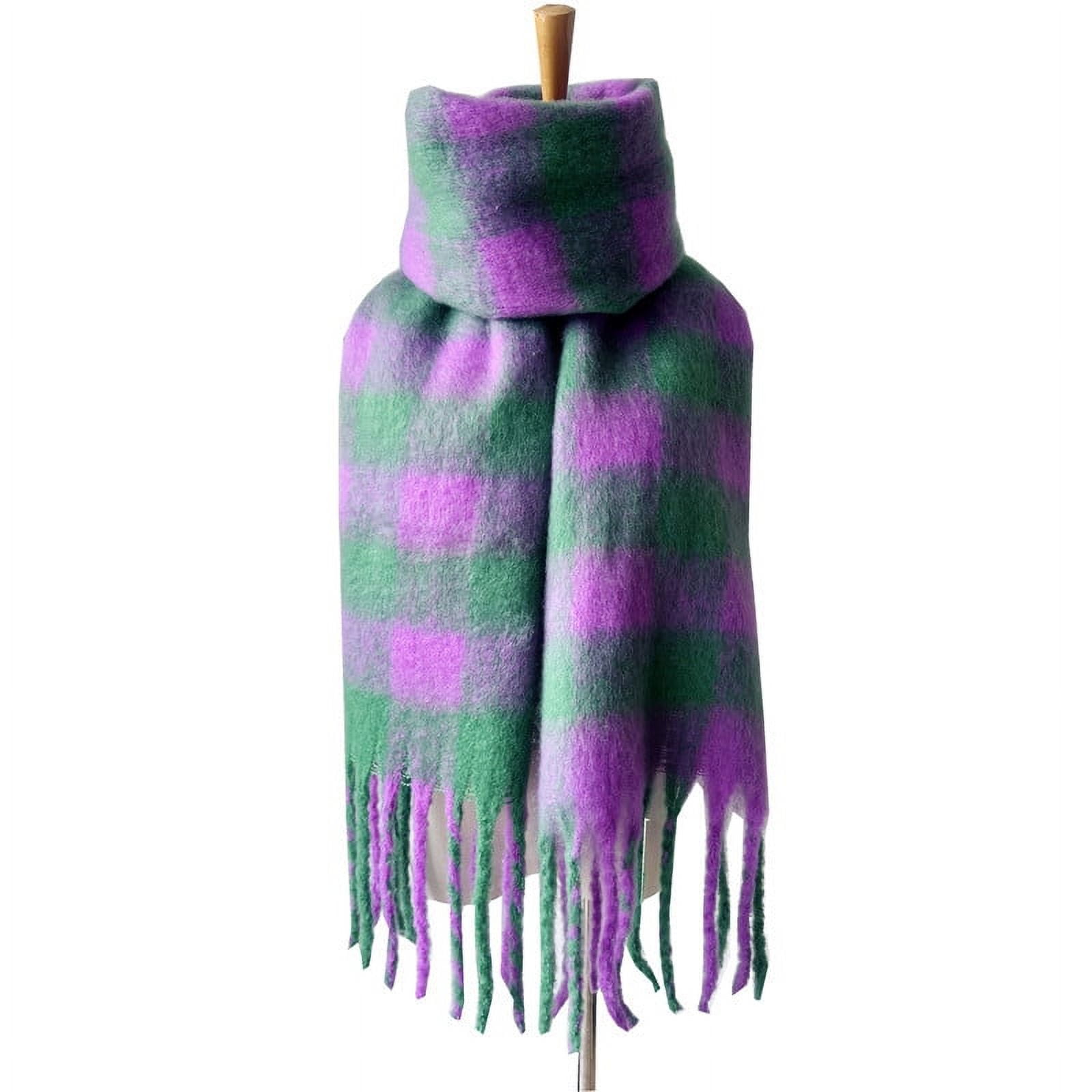 2PCS Women Fall And Winter Warm Scarf Classic Tassel Plaid Soft Chunky