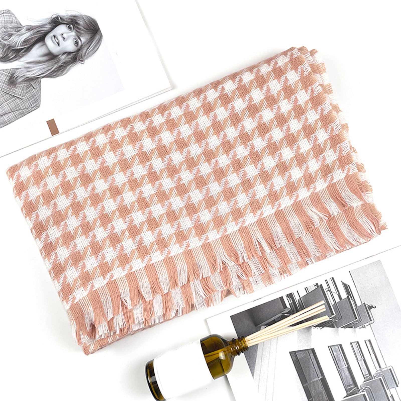 2PCS Women Fashion Long Shawl Grid Winter Warm Chidori GridLarge Scarf