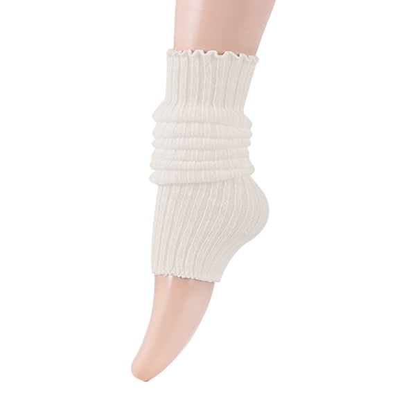 2PCS Women Knit Leg Warmers, Ribbed Slouchy Leg Warmers 17.32 Inch Long, Soft Stretchy Knitted Leg Socks for Party Daily Casual Wear, White