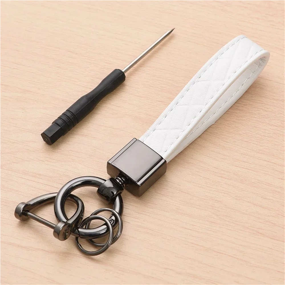 2PCS Women Men Black Buckle Car Key Ring Luxury Genuine Leather Plaid ...