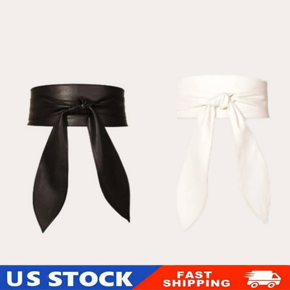 2PCS Women Obi Belt Bow Tie Wrap Wide Waistband Faux Leather Wide Cinch Belt