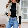 thumbnail image 1 of 2PCS Women's Autumn And Winter Style Outerwear With Fashionable Solid Color Knitted Tassel Cape Shawl, 1 of 4