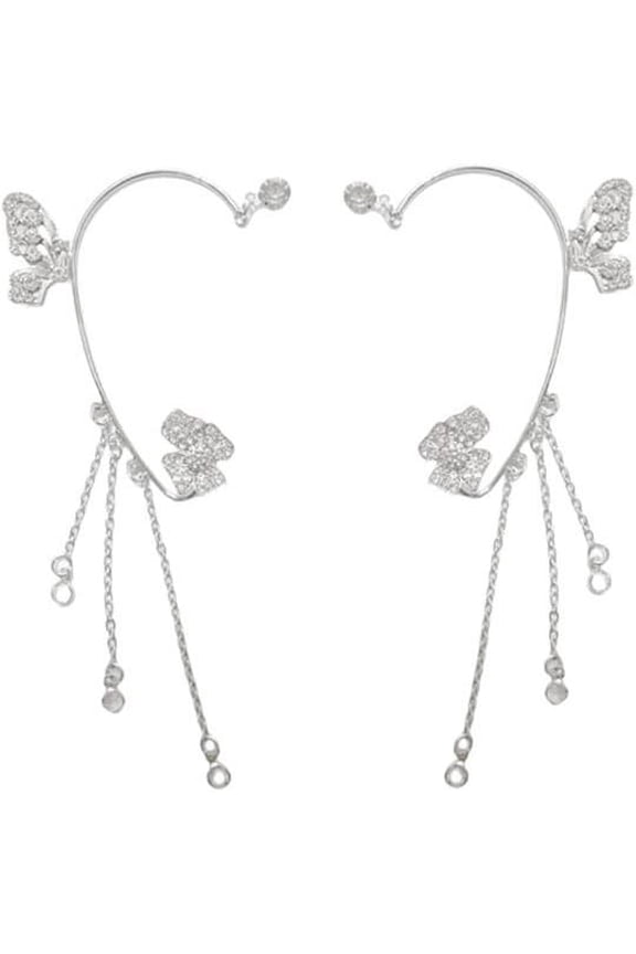 2PCS Women's Clip-On Earrings Hook Without Pierced Rose Flower Ear Bone Clip Ear Clip Butterfly