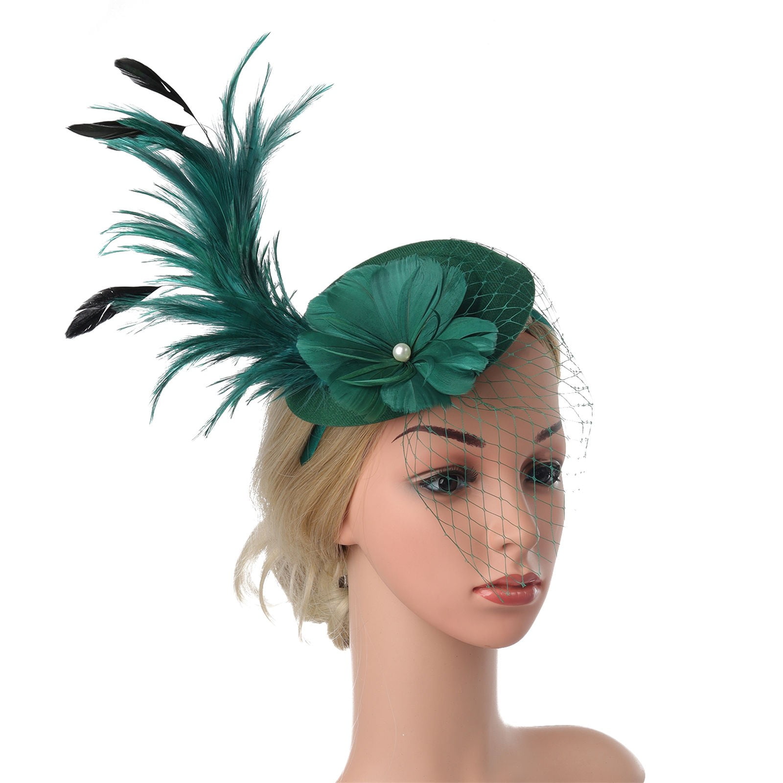 2PCS Women's Fascinator Wedding Hat Feather Flower Pillbox Cocktail Tea