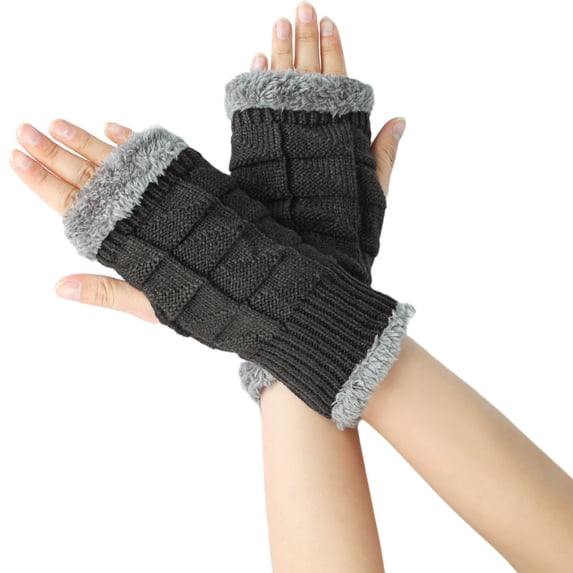 2PCS Women's Knitted Wool Convertible Fingerless Gloves for Warmth and Dexterity in Cool Weather Size:A