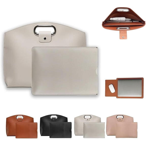 2PCS Women's Laptop Tote Bag Set, 14-16in Handbag Waterproof Leather Briefcase for Laptops and iPad Cases