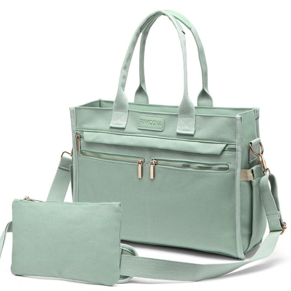 2PCS Women's Large Canvas Tote Bag Set, Multi-Pocket Laptop Shoulder & Crossbody Bag with Zipper and Pouch for Work, Teacher, College, Travel