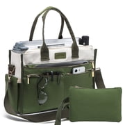 2PCS Women's Large Canvas Tote Bag Set, Multi-Pocket Laptop Shoulder & Crossbody Bag with Zipper and Pouch for Work, Teacher, College, Travel
