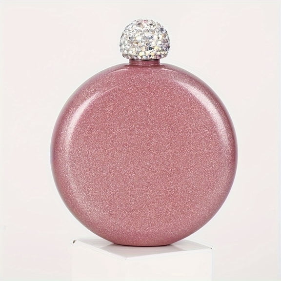 2PCS Women's Portable Round Mini Flask, 304 Stainless Steel Glitter Coated Compact Travel Bottle