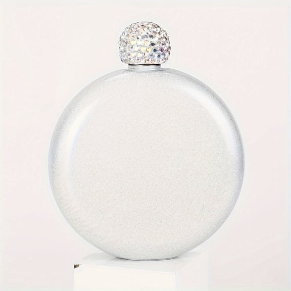 2PCS Women's Portable Round Mini Flask, 304 Stainless Steel Glitter Coated Compact Travel Bottle