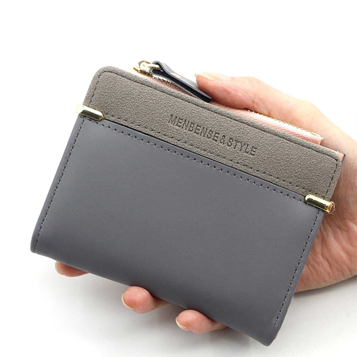 2PCS Women's Small Wallet, Leather Zipper Ladies Slim Wallet Women's