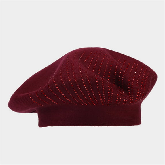 2PCS Women's Solid Color Vintage Knit Beret Fall/Winter Hot Drill Warm Wool