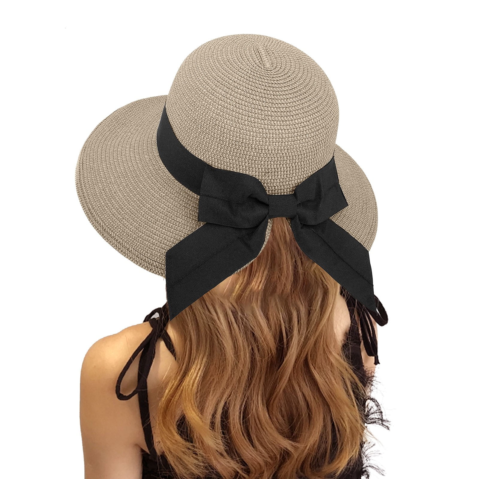 2PCS Womens Floppy Summer Sun Beach Hats Accessories Wide Brim UPF 50