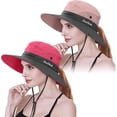 thumbnail image 1 of 2PCS Womens Ponytail Wide Brim Sun Hat Packable UV Protection Beach Cap for Fishing & Hiking, 1 of 8