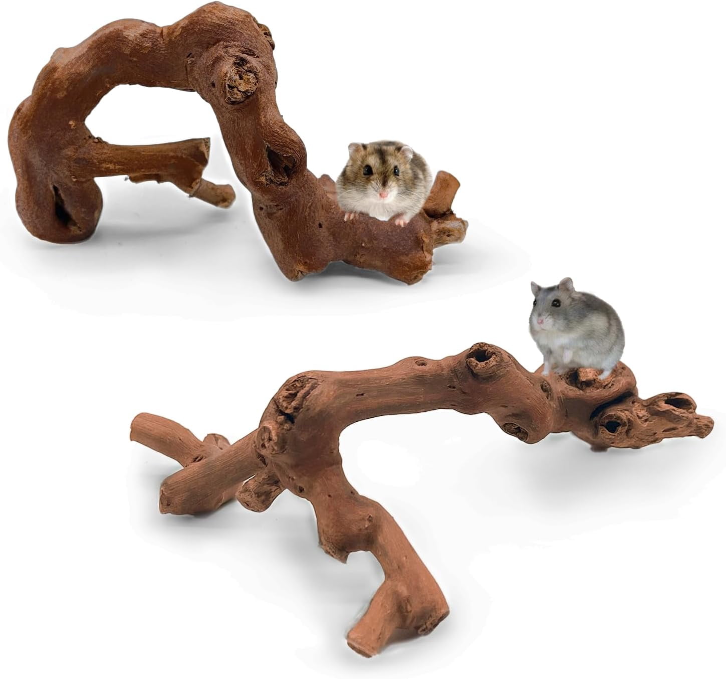 2PCS Wood Hamster Climbing Branches Decor, Natural Wooden Syrian Hamster Climb Chewing Toys, Rat Exercise Toys, Small Animal Habitat Decor Accessories for Dwarf Pets, Gerbils, Mice (5.9 in)