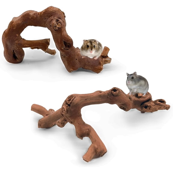 2PCS Wood Hamster Climbing Branches Decor, Natural Wooden Syrian Hamster Climb Chewing Toys, Rat Exercise Toys, Small Animal Habitat Decor Accessories for Dwarf Pets, Gerbils, Mice (5.9 in)