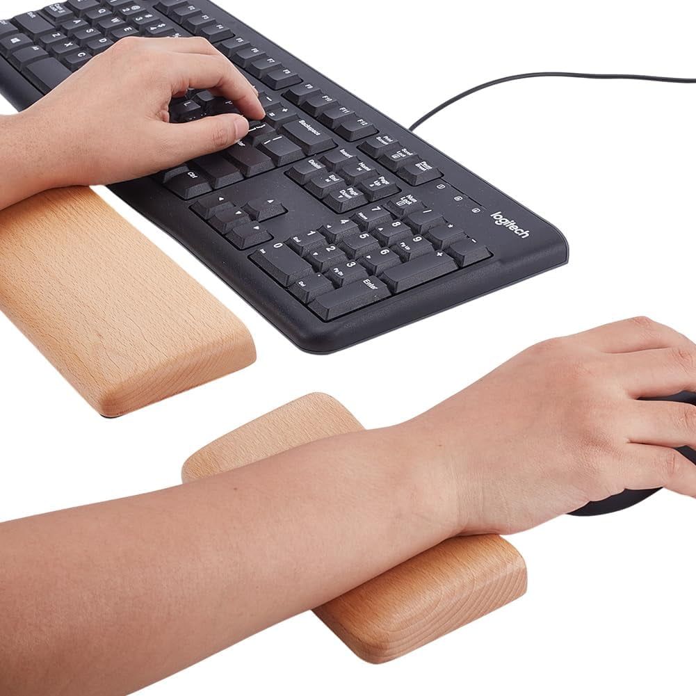2PCS Wood Keyboard Wrist Rest 2 Size 60 Key Wooden Wrist RestErgonomic Rest for Computer Keyboard Ergonomic Desk Pad Gaming Office Brown