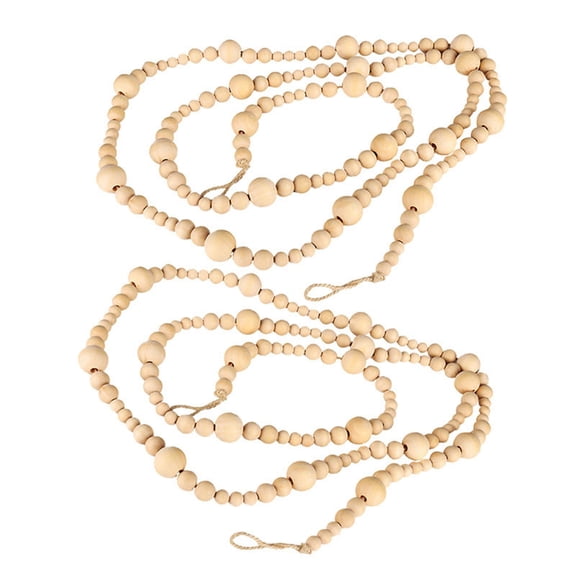 2PCS Wooden Beads Garland 14 Feet, Wood Boho Christmas Tree Hanging Decorations Rustic Farmhouse Home Decor for Wall Table Thanksgiving Gift