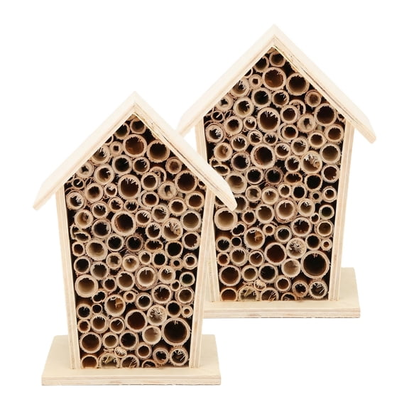 2PCS Wooden Bee House for Garden, Mason Bee Habitat with Nesting Tubes
